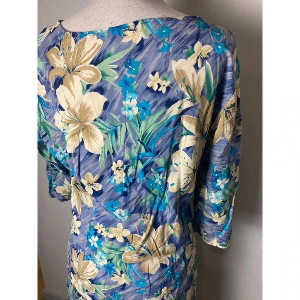 Lesley Fay Vintage 90s 2 Piece Set Floral Tropical Blue Tunic Top Maxi Skirt - Picture 8 of 9
